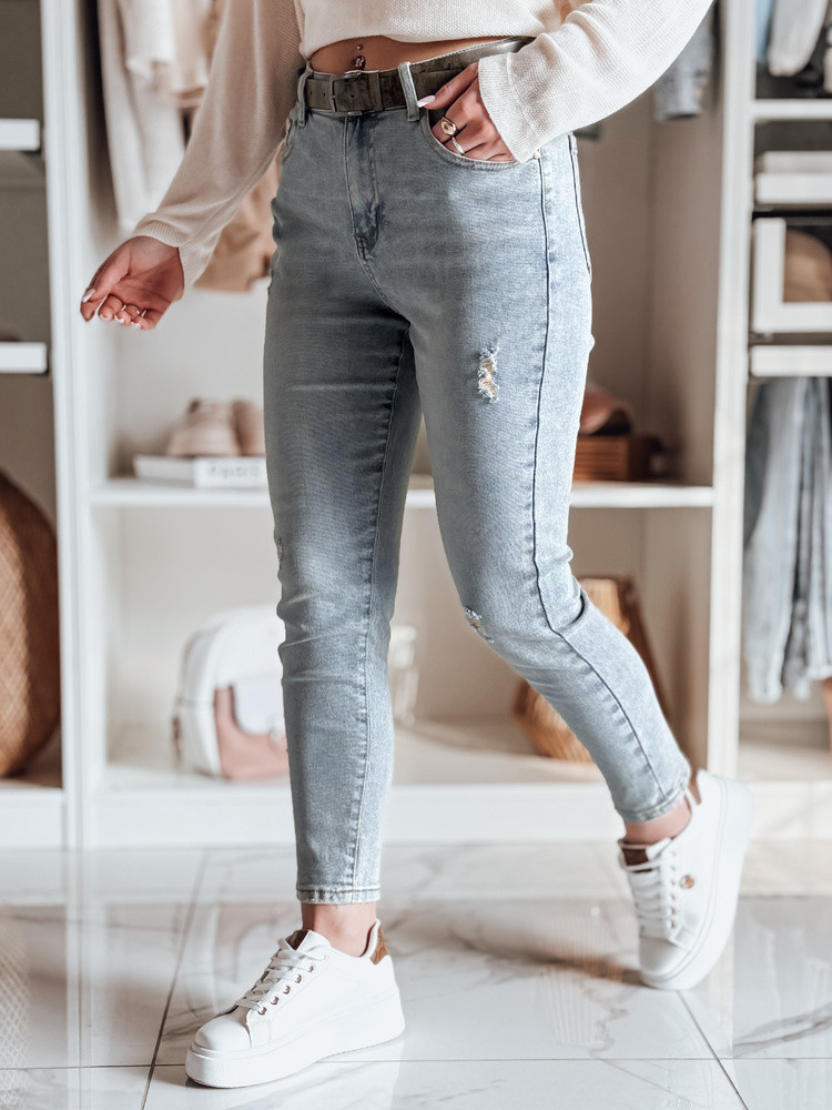 Spodnie damskie jeansowe slim fit z paskiem MIXFELL niebieskie Dstreet