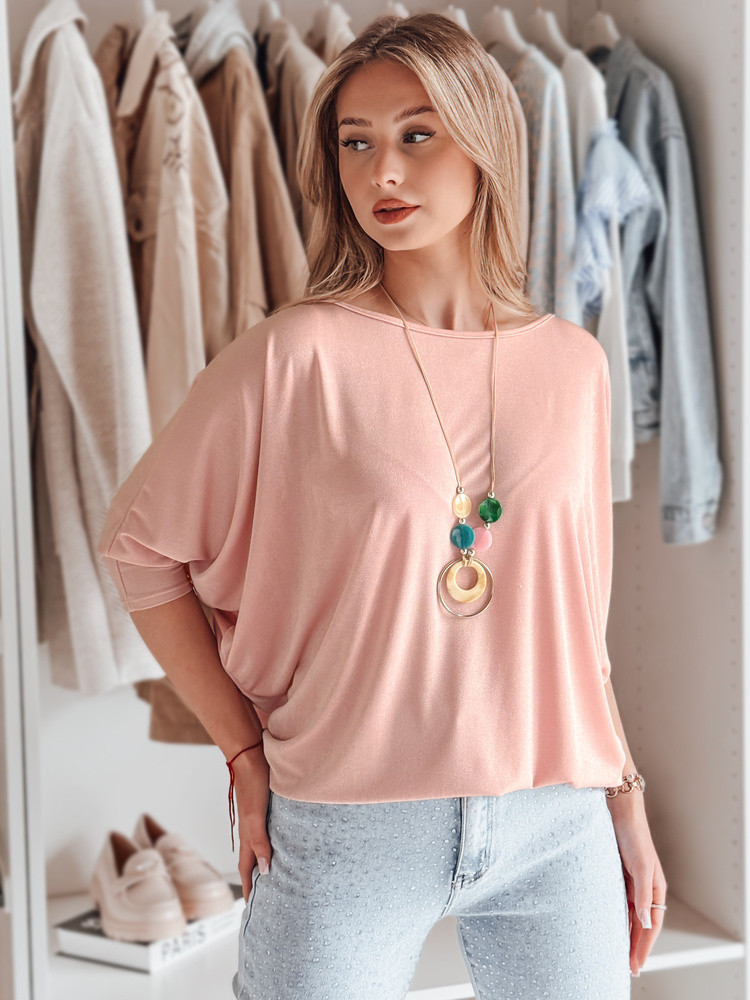Bluzka damska masełko oversize z wisiorkiem LUZVIA pudrowy róż Dstreet
