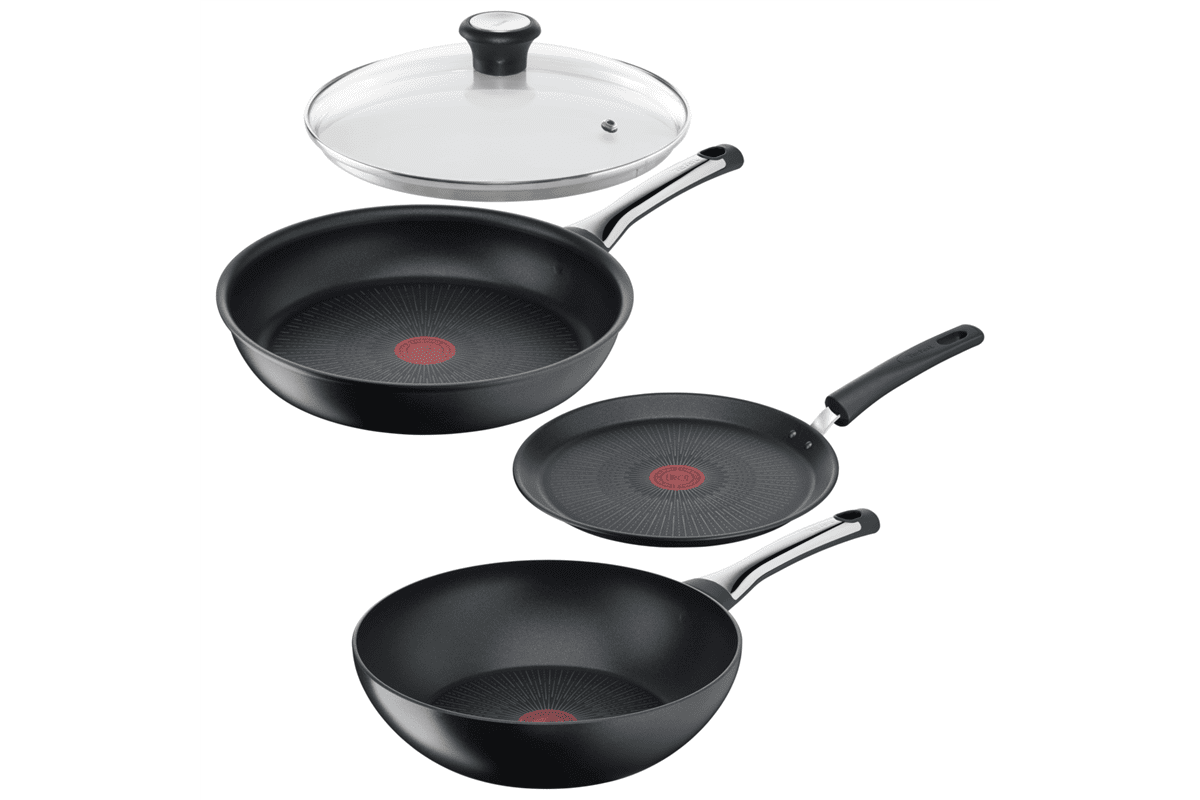 Akční set pánví Tefal Excellence klasická 28 cm, wok 28, palačinková 25 cm a poklice 28 cm