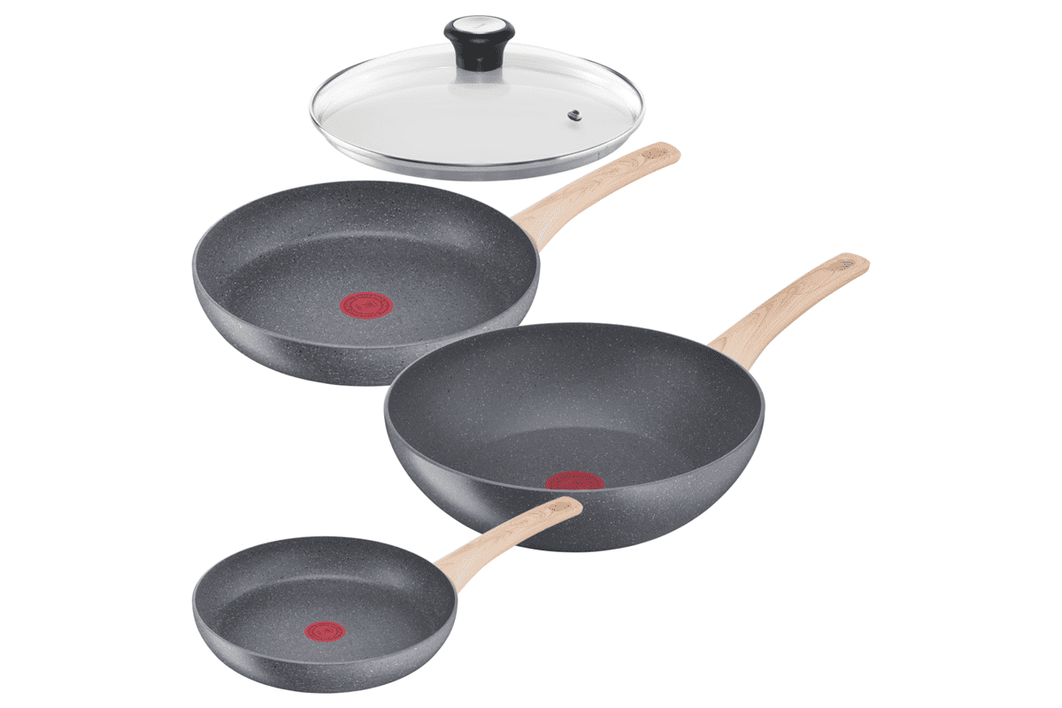 Akční set pánví Tefal Natural Force klasická 24, 28 cm, wok 28 cm a poklice 28 cm