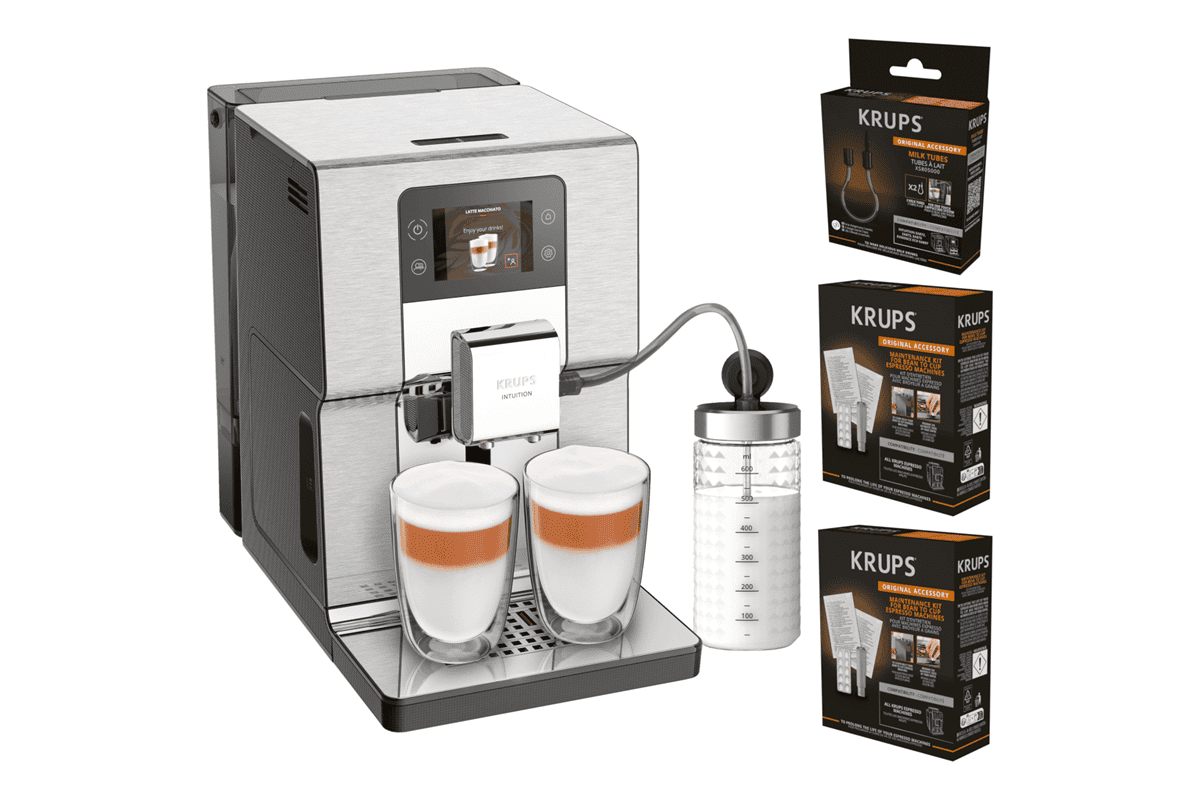 Akční set kávovaru KRUPS Intuition a příslušenství 2x setu na údržbu a náhradní hadičky