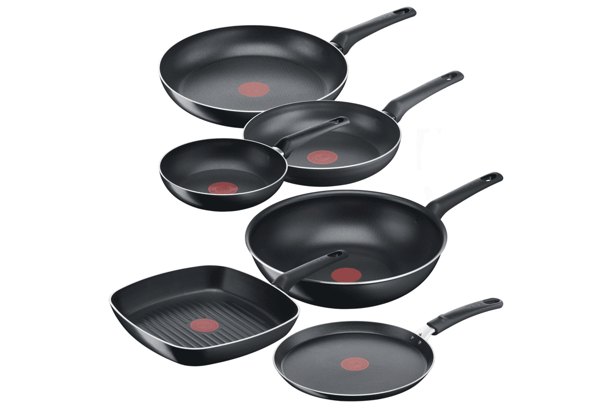 Akční set pánví Tefal Simple Cook klasická 28, 24, 20 cm, wok 28 cm, grilovací 26 cm a palačinková
