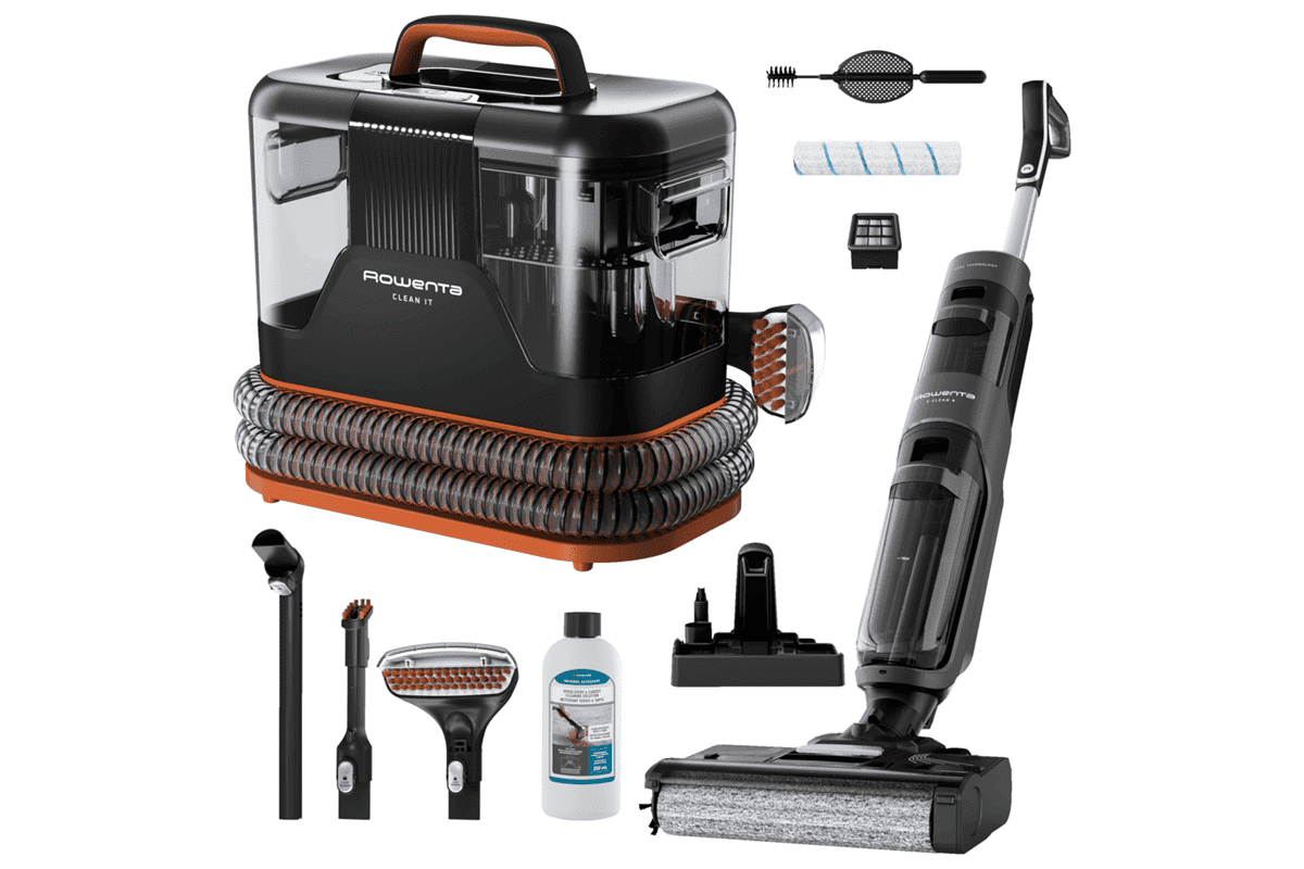 Akční set spotřebičů na mokrý úklid Rowenta Clean It tepovač a X-Clean 4 víceučelový vysavač