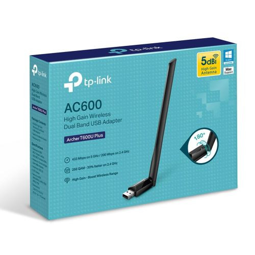 TP-LINK Adapter Wi-Fi Archer T600U Plus 433Mbps, Black EU