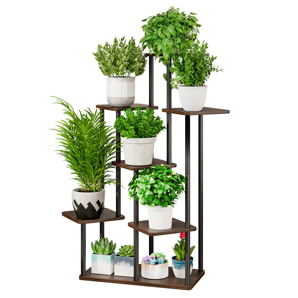 Kondela Kovový stojan na květiny, černá/rustikální dřevo, ADITE TYP 2