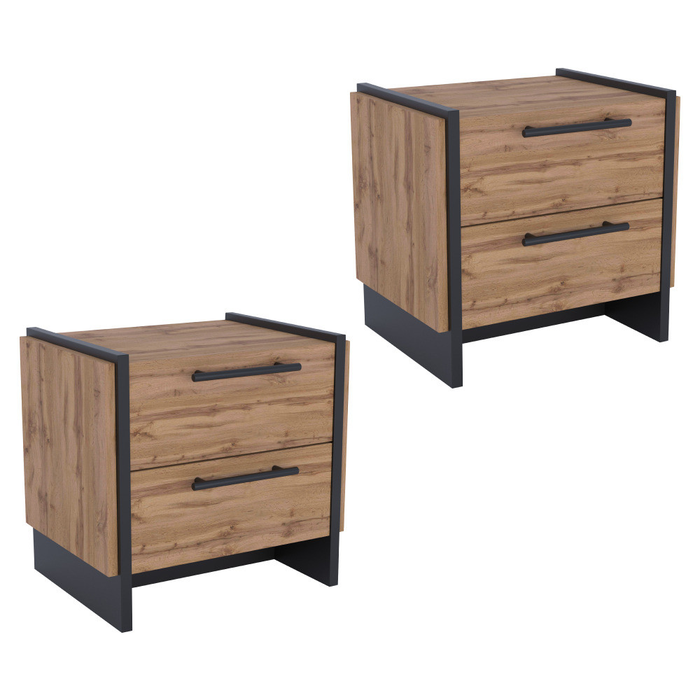 Kondela Noční stolek, set 2 ks, dub wotan/černá, AMONI 2S