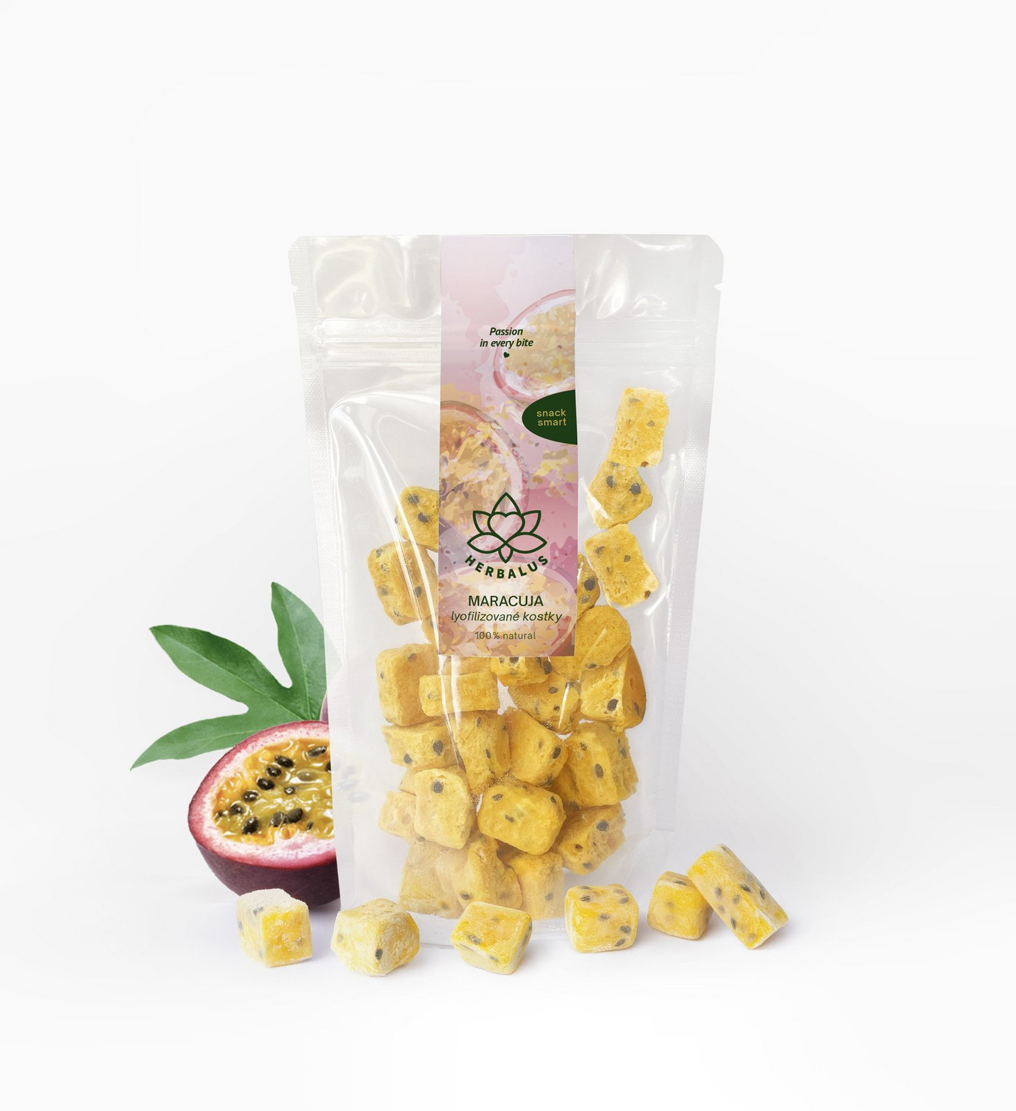 Herbalus Herbalus Organic - LYOFILIZOVANÁ MARACUJA - mrazem sušené kostky 50 g, bez přidaného cukru