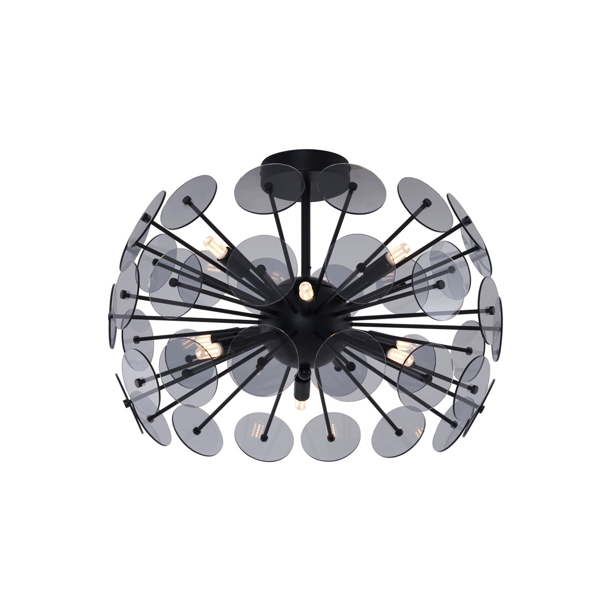 Art Deco stropní svítidlo černé s kouřovým sklem - Atomic