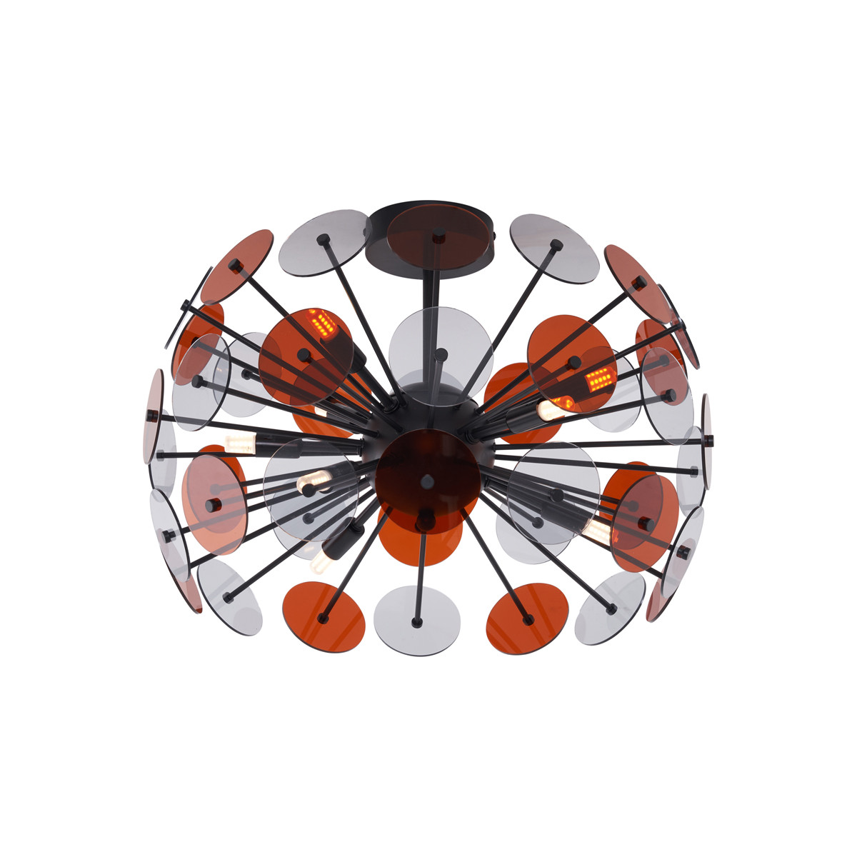 Art Deco stropní svítidlo černé s jantarovým a kouřovým sklem - Atomic