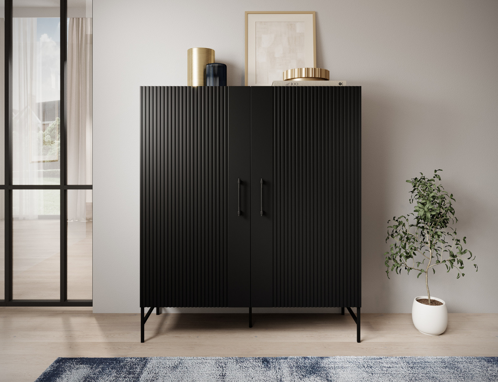 Vitrína Raftt Barva korpusu: Černá, Dveře: Černé