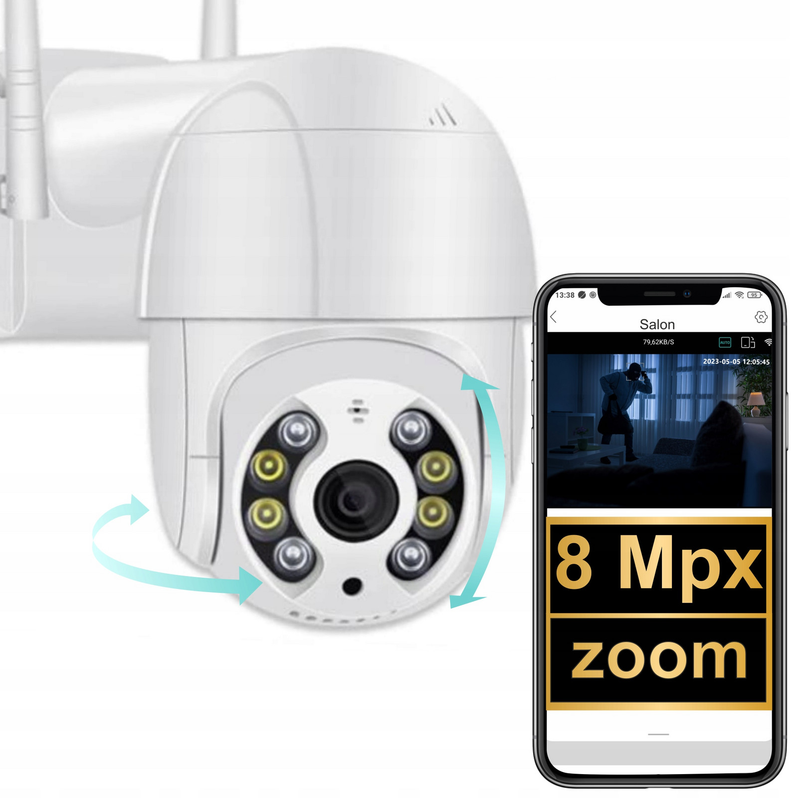 Venkovní Kamera Full Hd Noční Režim IP65 Detekce Pohybu Otočná 270°