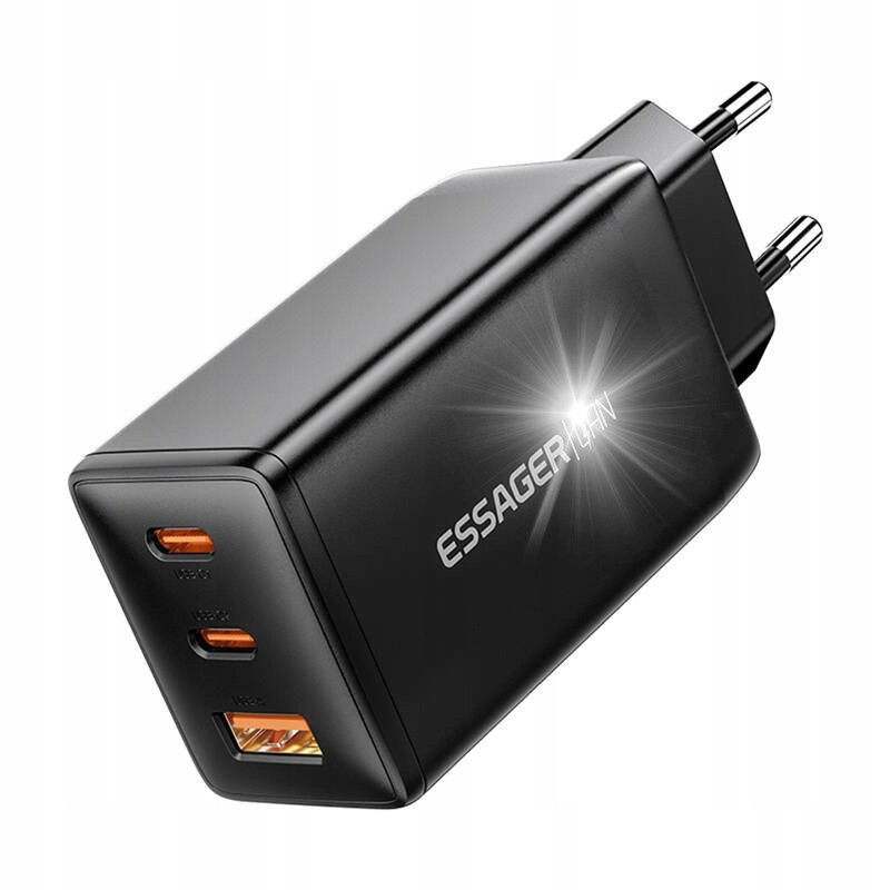 Essager Rychlý napájecí adaptér 2x Usb-c Usb-a Síťová nabíječka Qc 4.0 Pd 3.0 67W