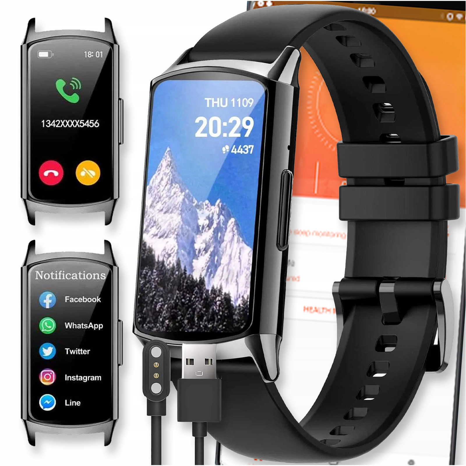 Smartband Band Chytré Hodinky Náramek Černý Hodinky Amoled SP02 Bluetooth Pro