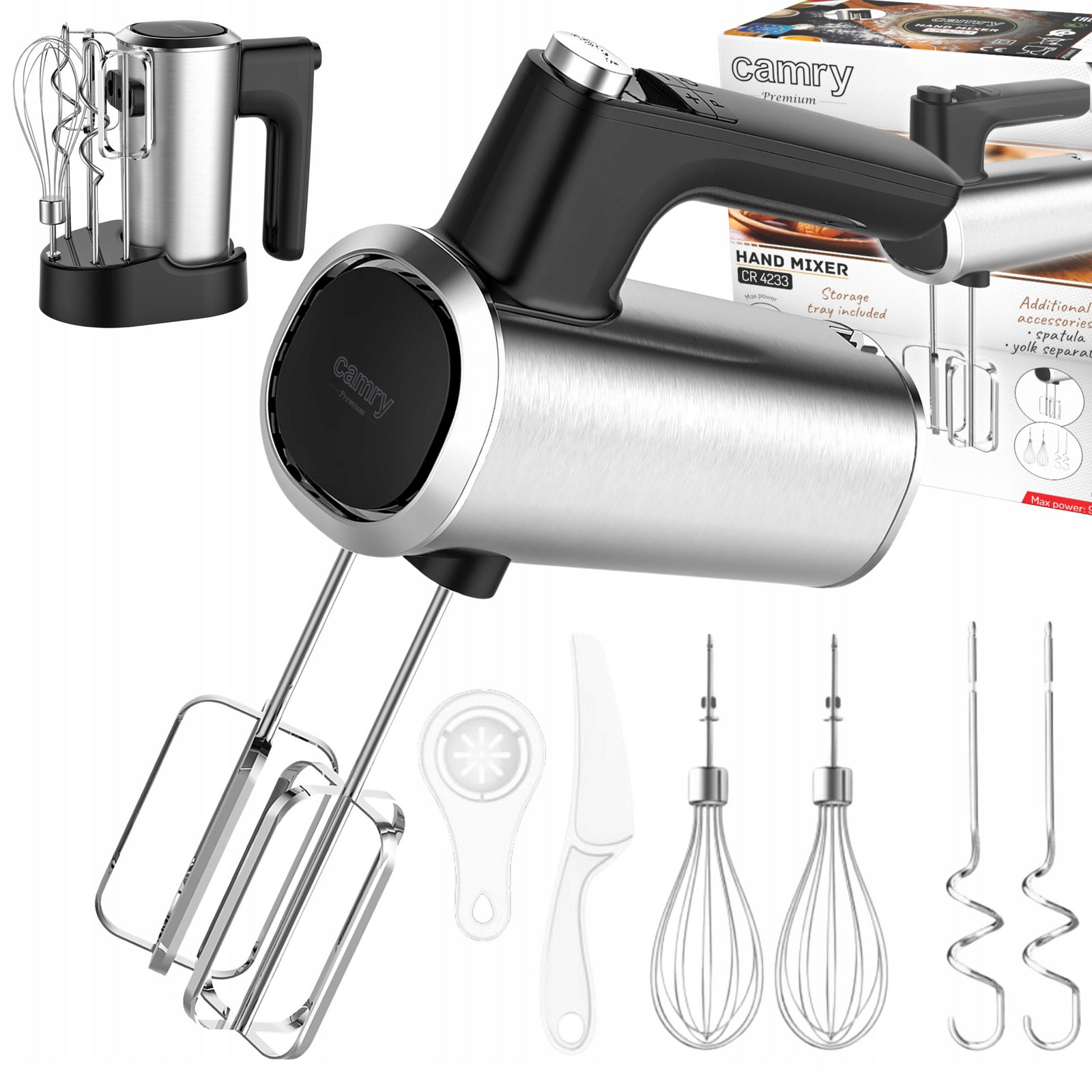 Výkonný kuchyňský ruční mixér 900 W 5 Rychlostí 6 Nástavců Pomalý start