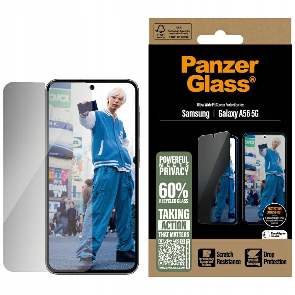 Tvrzené sklo na displej PanzerGlass pro Galaxy A56 5G, rychlé privatizace