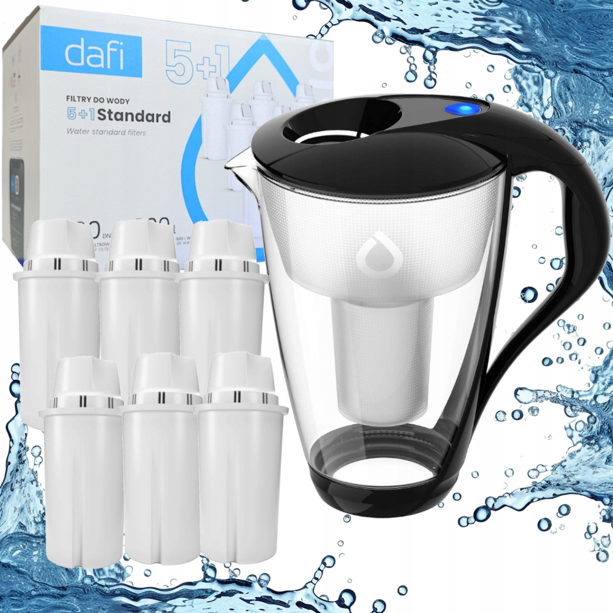 Skleněná filtrační konvice Dafi Crystal černá 6 filtrů náplní Classic