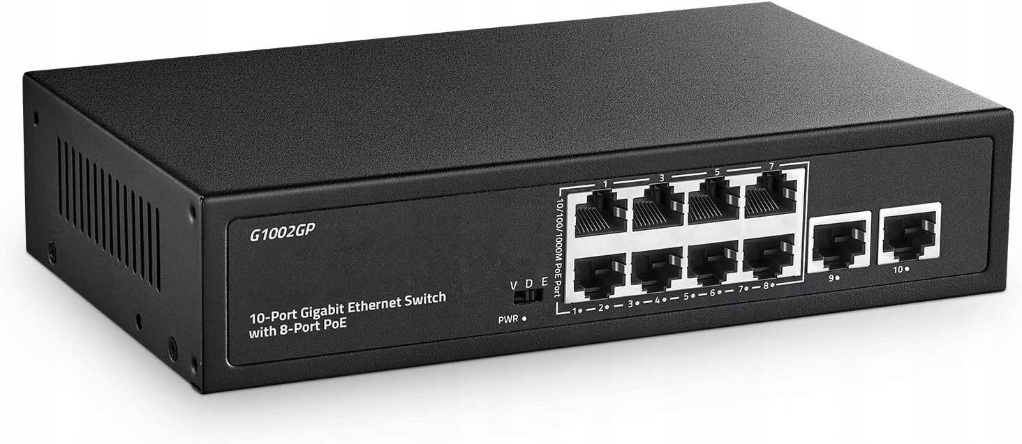 Switch 8 +2-Port Gigabit Ethernet PoE 2 Uplink 10/100/1000Mbps Přepínač
