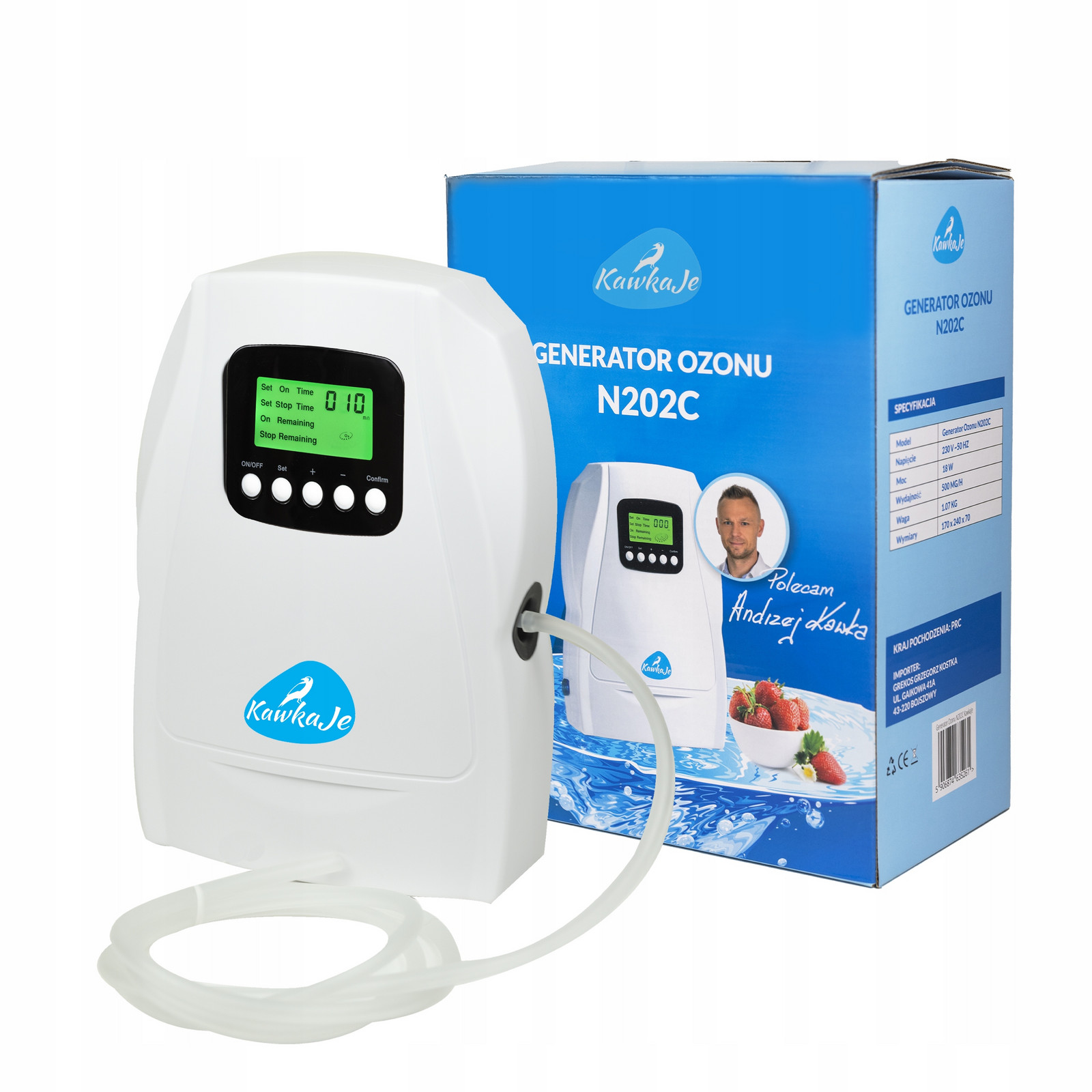 Ozonátor KawkaJe 500 mg/h pro potraviny, vodu, vzduch v autě, 10000 hodin provozu