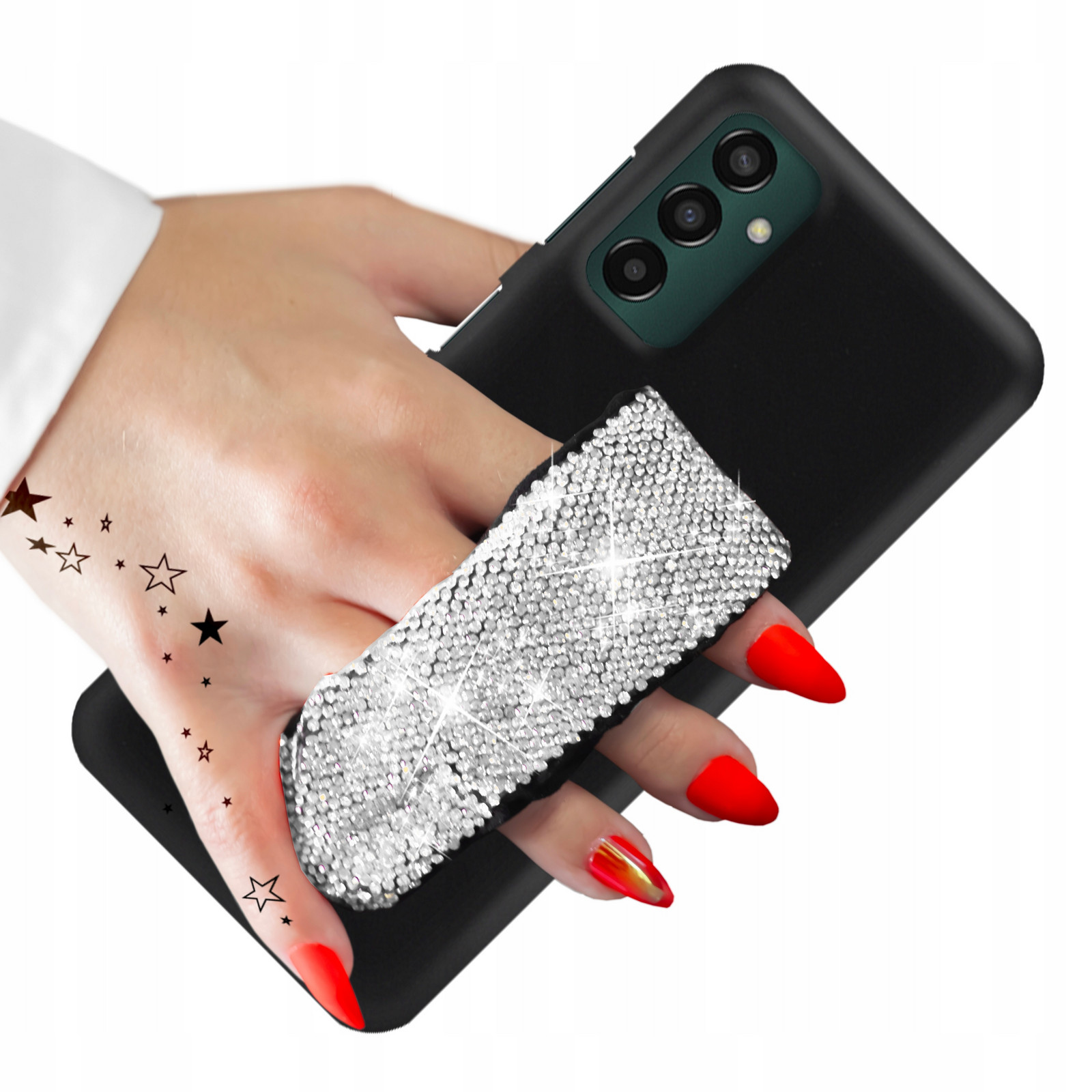 Pouzdro Pro Samsung M13 4G Matné Černé Kryt Se Stříbrným Řemínkem Zirkony