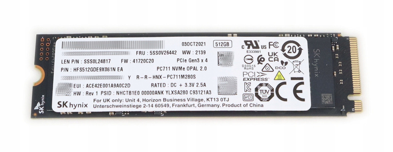 Ssd disk Hynix BC711 512GB M.2 PCIe 2280 3500/3000MB Rychlý Pro Notebook