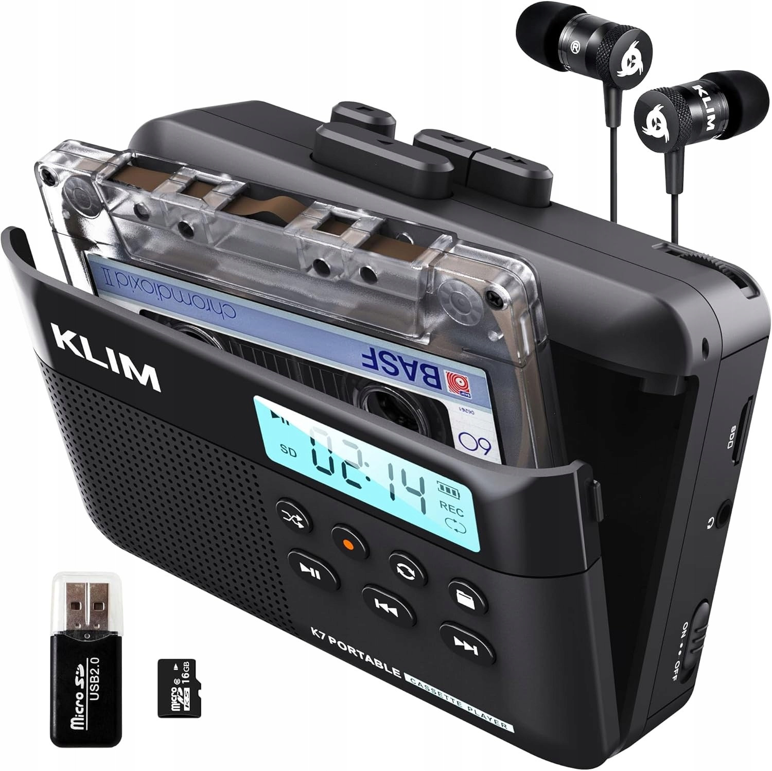 Kazetový Přehrávač Klim K7 Walkman Magnetofon Reproduktor Sd Karta Sluchátka