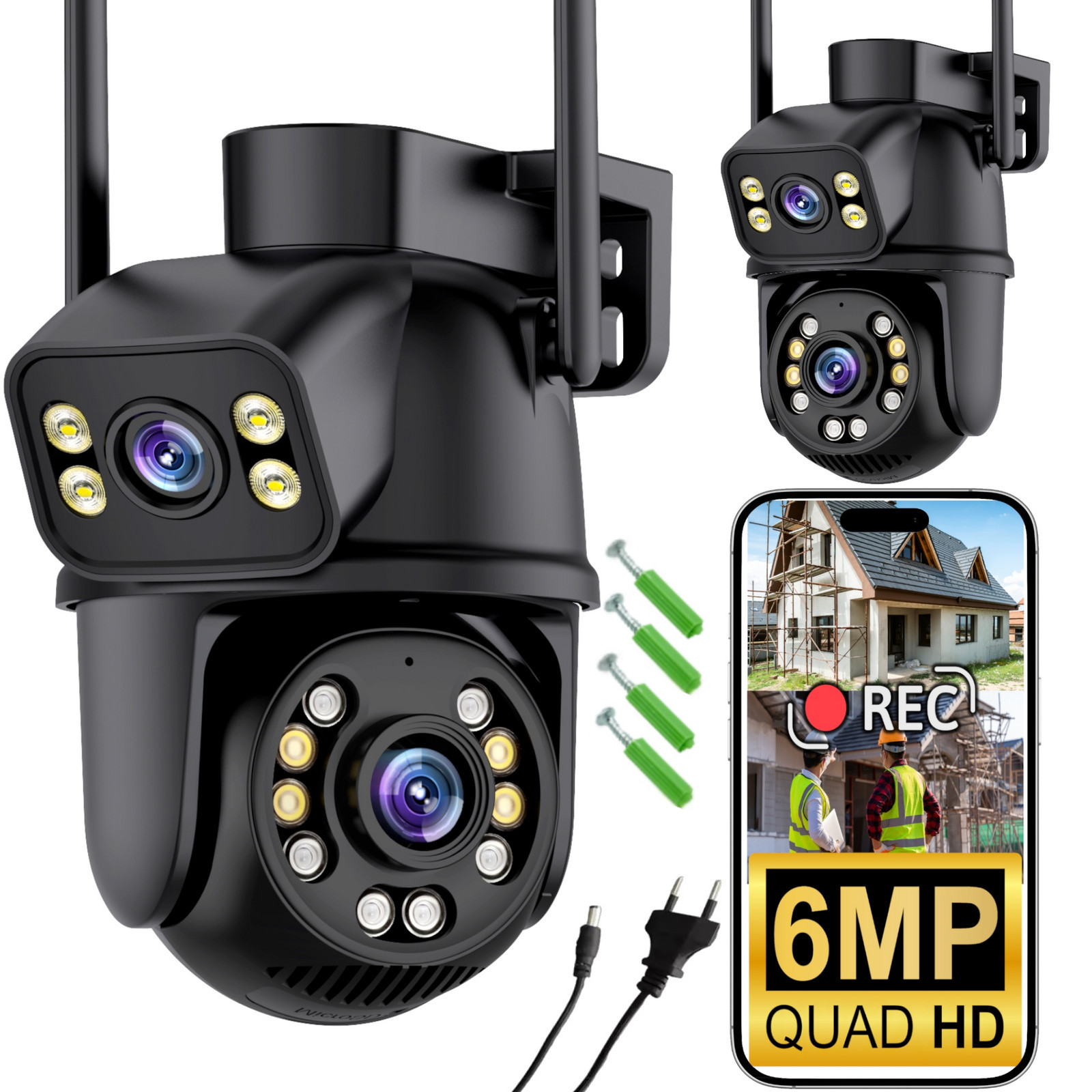 Otočná dvojitá venkovní WiFi kamera 2v1 6MPx Qhd Icsee Sledování Alarmu