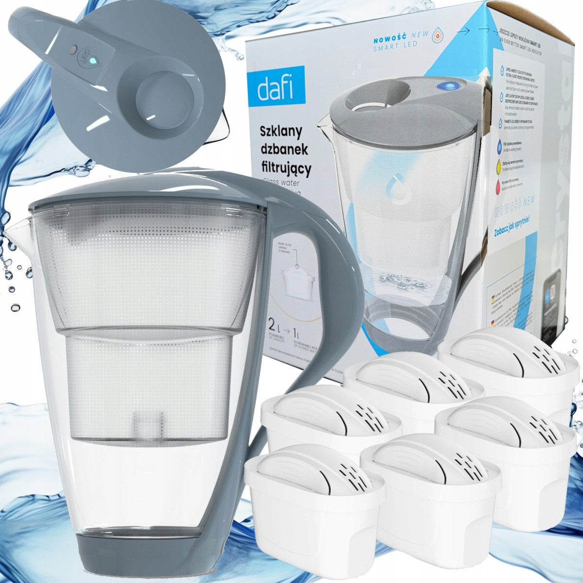 Skleněná filtrační konvice Dafi Crystal šedá Unimax s 6 filtračními vložkami