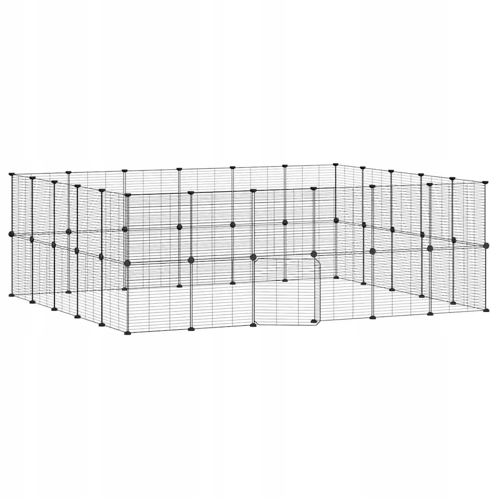 Klec pro zvířata s brankou, 44 panelů, černá, 35 x 35 cm, ocel