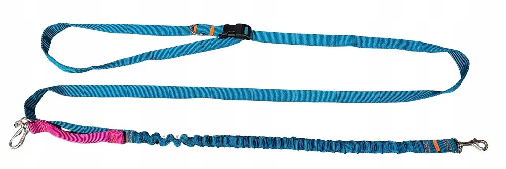 Vodítko pro psa s tlumičem, sklopná, s rukojetí, 280 cm Turkus AMOhand Zepnij