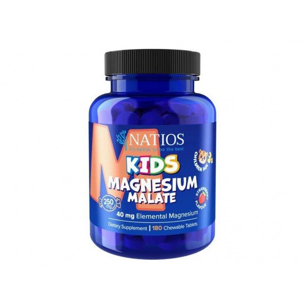 NATIOS Kids Magnesium Malate 250 mg jahodové cucací 180 tablet
