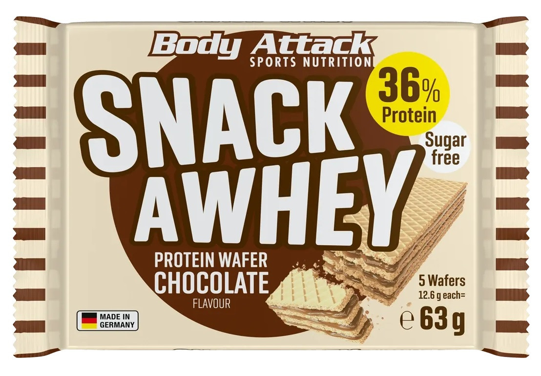 Body Attack Snack A Whey 5x Protein Wafer 63 g, sušenky bez cukru se zvýšeným obsahem bílkovin, Čokoláda