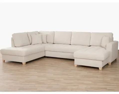 Sedačka Split, krémová látka, tvar levé U, s rozkladem