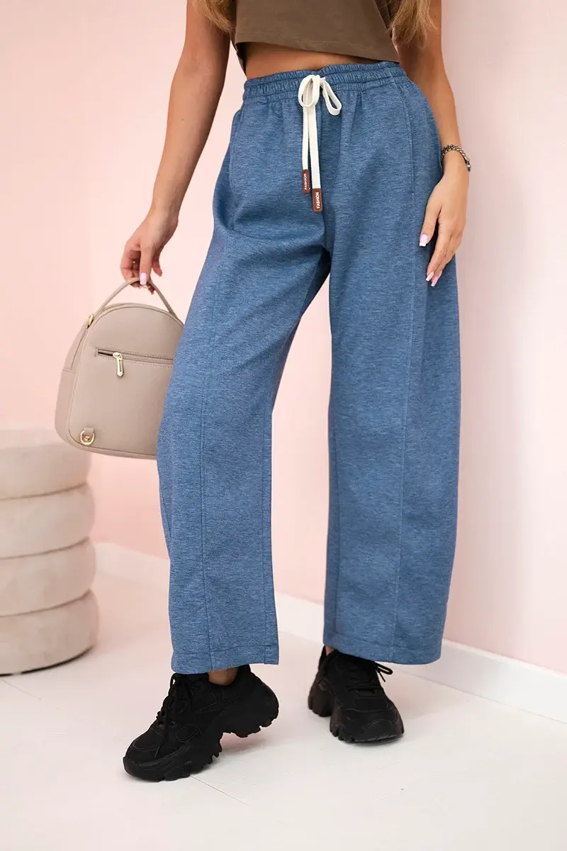 Kesi Włoski Máslové kalhoty zavazované v pase džínový melír