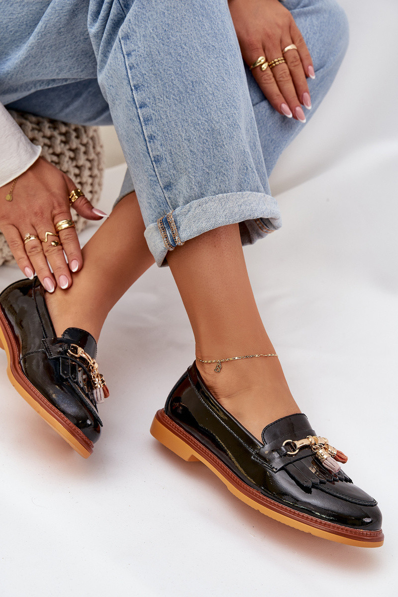 S. BARSKI Lakované Kožené Elegantní Mokasíny Na Plochém Podpatku S.Barski