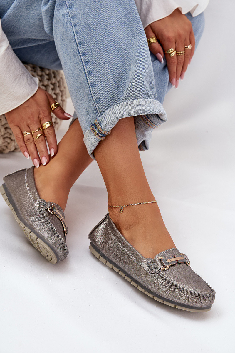 S. BARSKI Třpytivé Plátěné Mokasíny Z Přírodní Kůže D&A