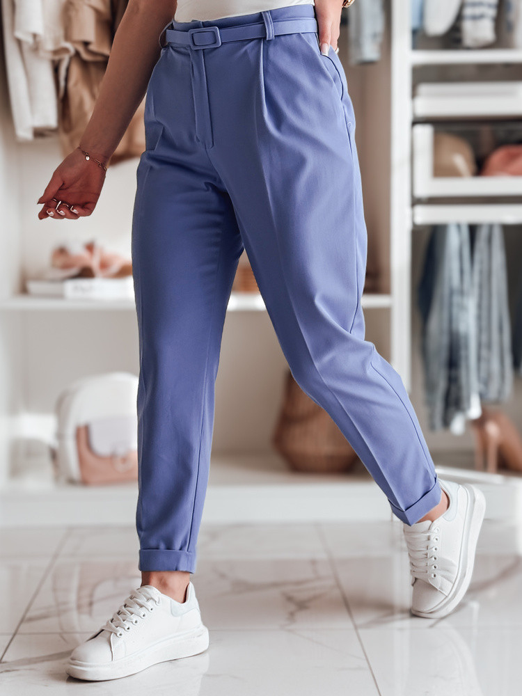 Eleganckie spodnie damskie plisowane z paskiem PLISSO błękitne Dstreet