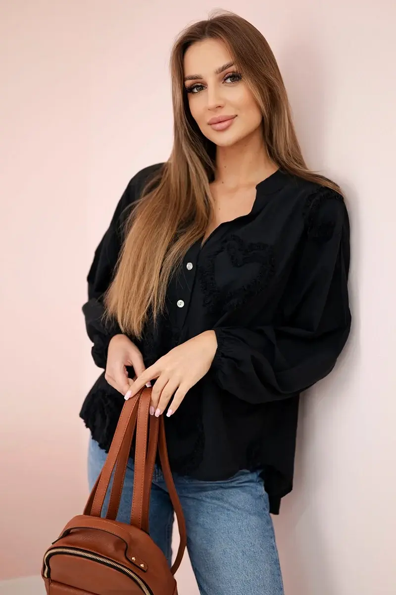 Kesi Włoski Bavlněná košilová halenka se srdíčky černý