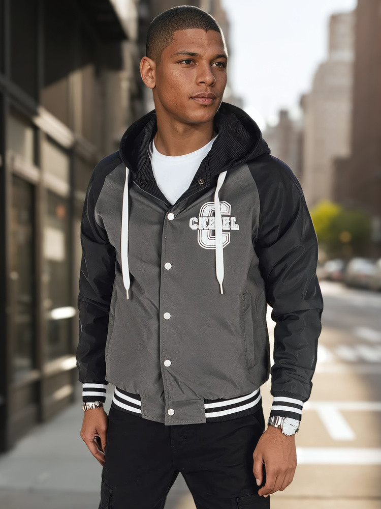 Męska kurtka bomber z kapturem szara Dstreet