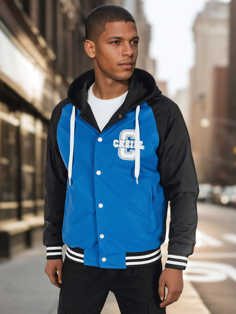 Męska kurtka bomber z kapturem niebieska Dstreet