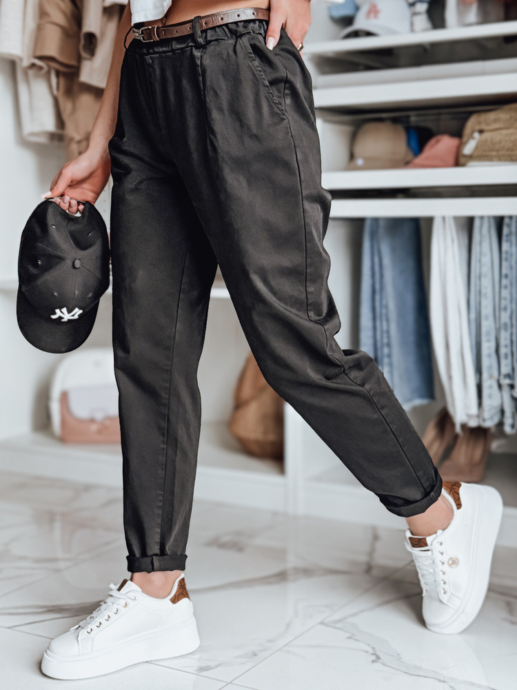 Spodnei damskie chinosy z paskiem RELCIX czarne Dstreet