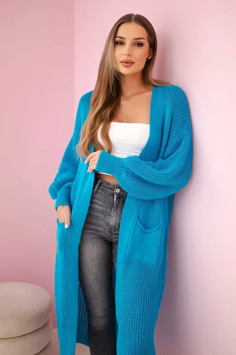 Kesi Włoski Svetr dlouhý kardigan tyrkys