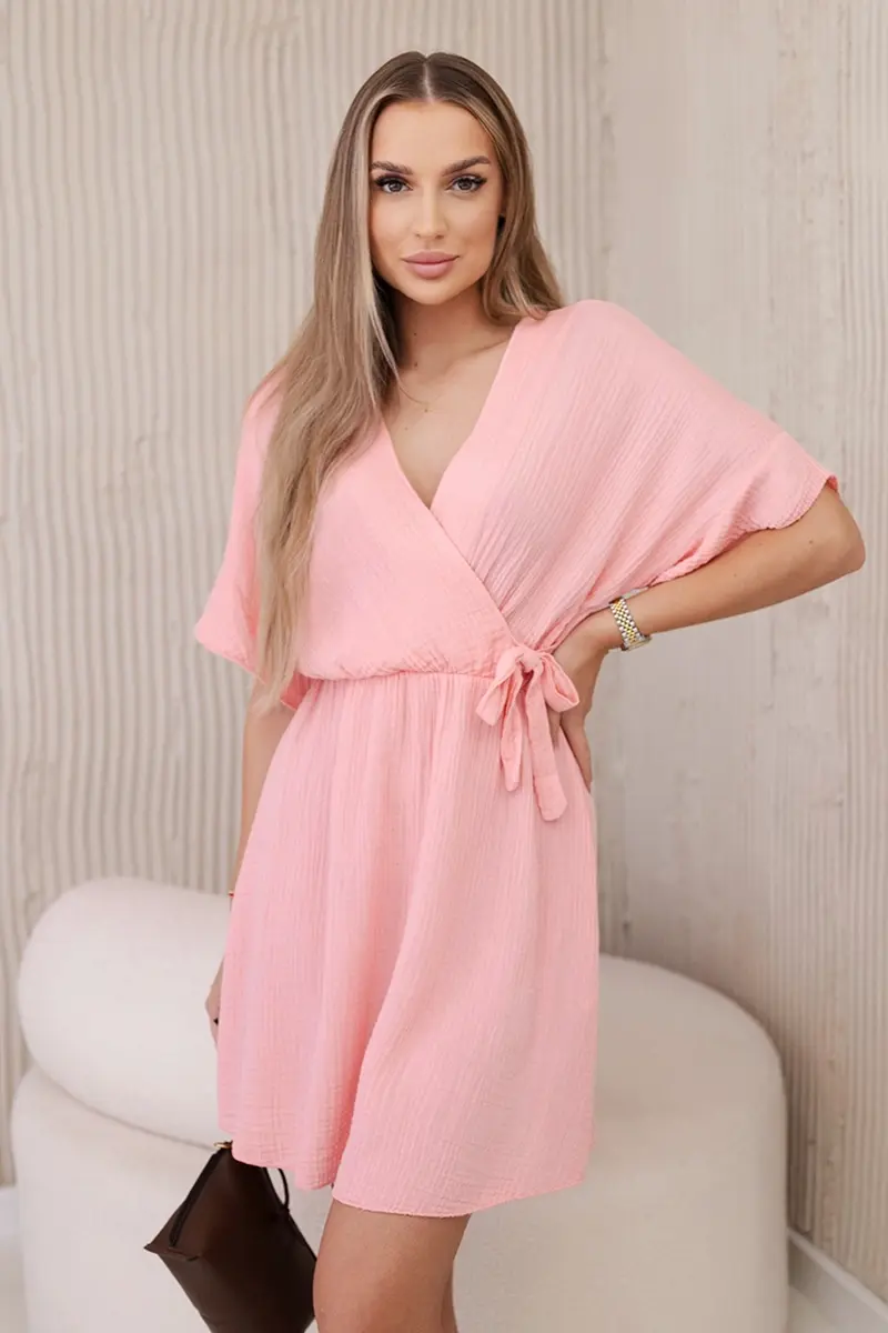 Kesi Włoski Mušelínové šaty s pasem meruňka