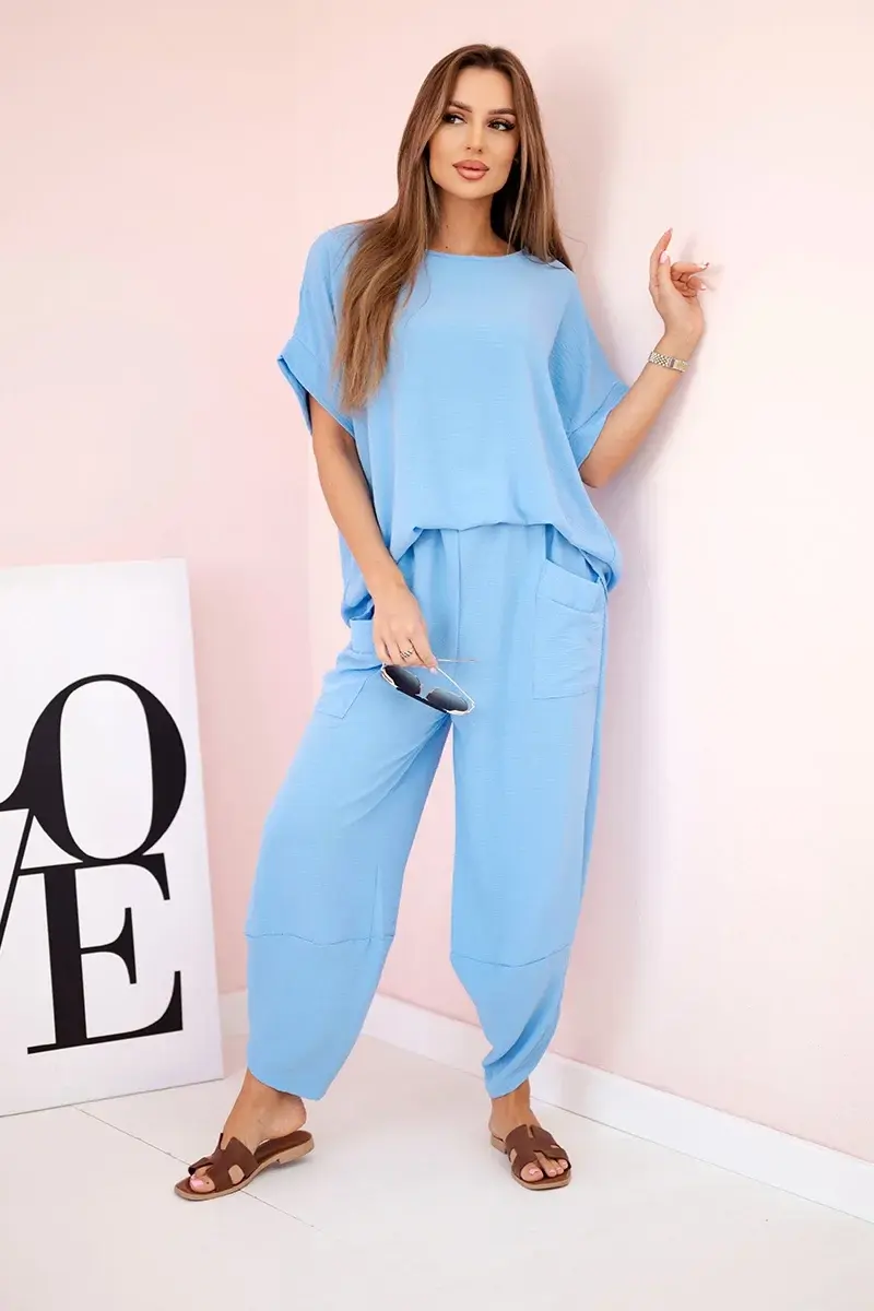 Kesi Włoski Komplet z viskózy halenka + kalhoty modrý