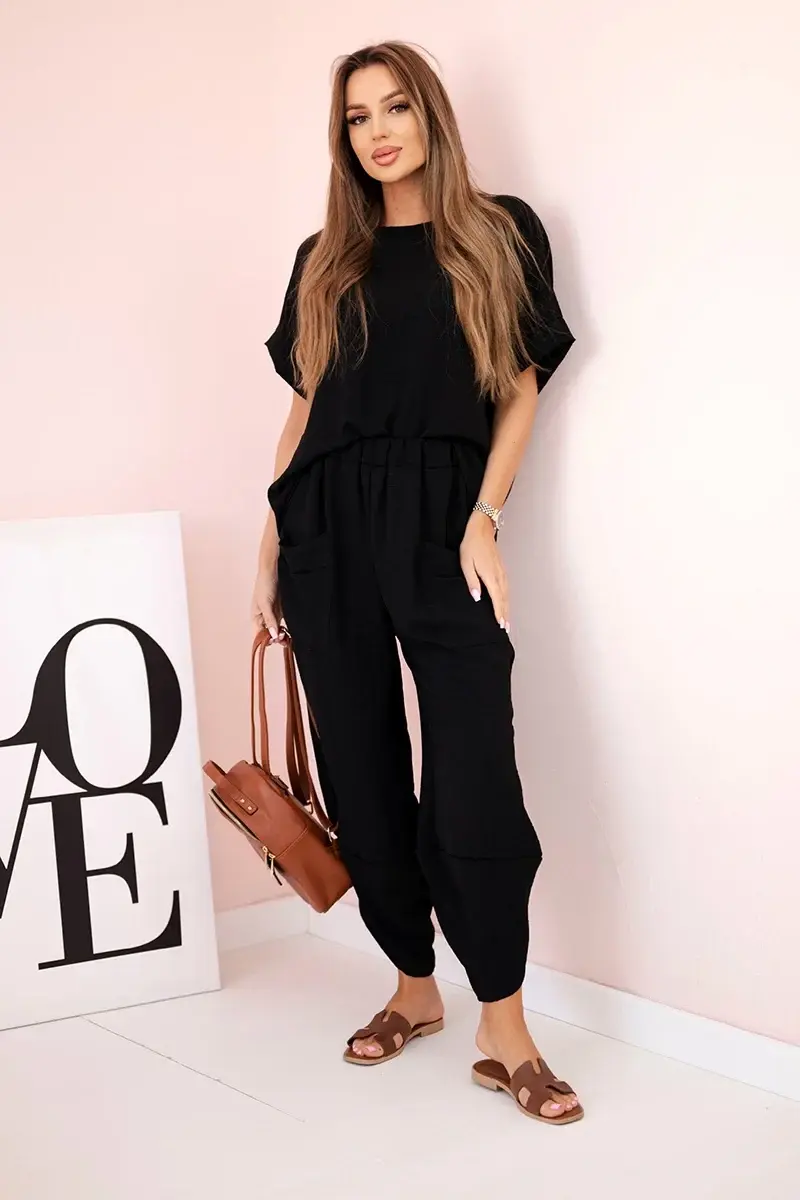 Kesi Włoski Komplet z viskózy halenka + kalhoty černý