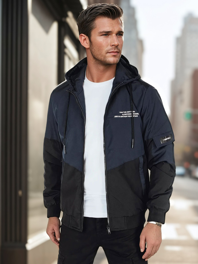 Kurtka męska przejściowa z kapturem niebieska Dstreet