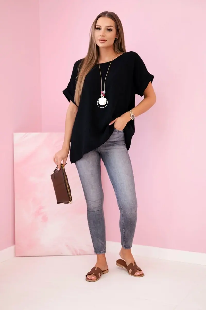 Kesi Włoski Mušelínová halenka s náhrdelníkem černý