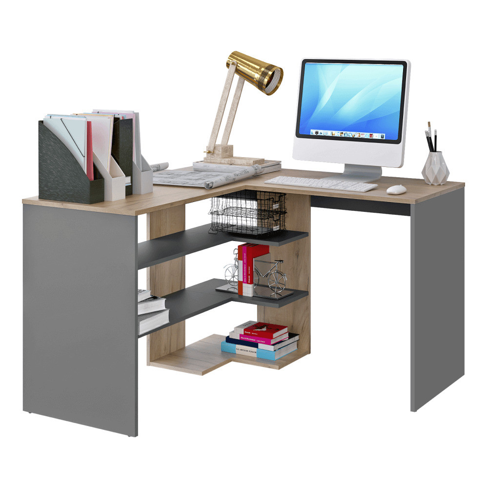 Kondela Rohový PC stůl, dub artisan/grafit, TAMARI
