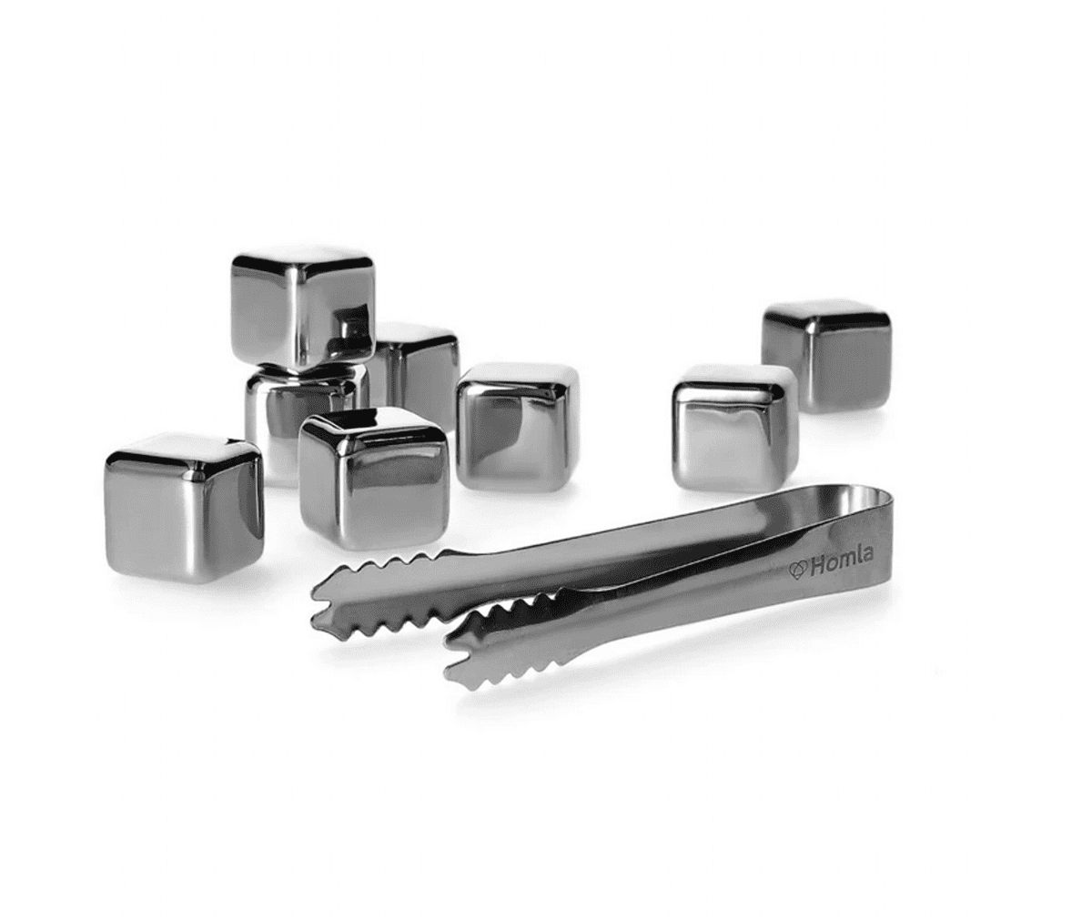 Ocelové kostky na chlazení nápojů ALCOLE - 8 kostek 3x3 cm a kleště 12,5 cm 998649