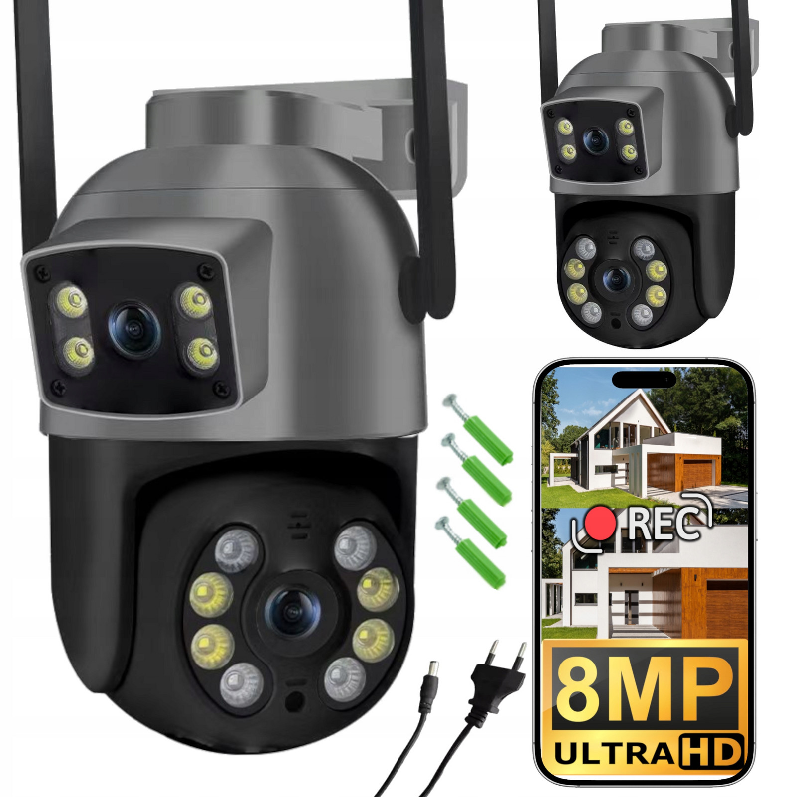 Dvojitá otočná WiFi kamera Venkovní aplikace Alarm Snímač 8MP 4K Uhd