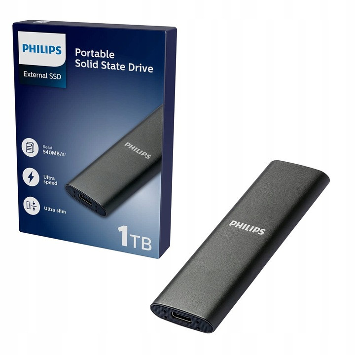 Philips Externí Ssd 1TB Ultra Speed Externí disk Ultra Slim Grey